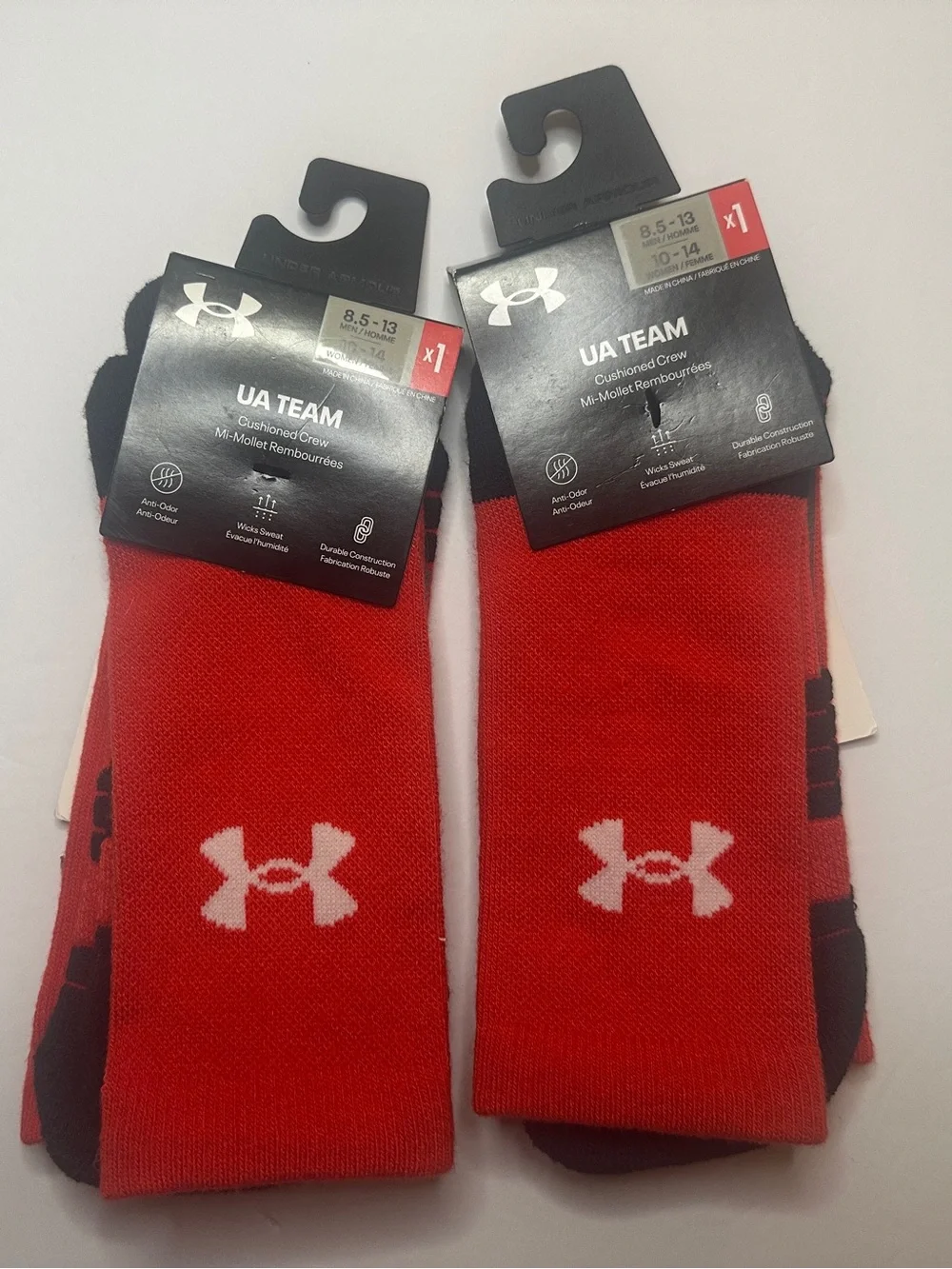 2 pairs of Under Armour UA Team Cushioned Crew Socks 8-13